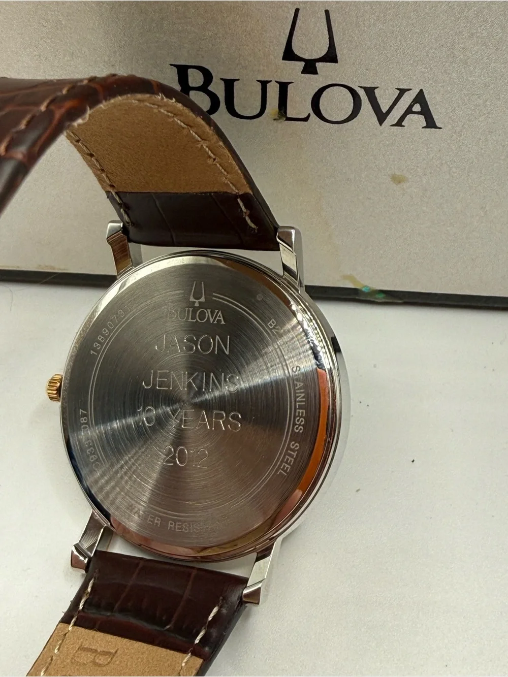 BULOVA Mens Classic Look Bechtel Recognition  Stainless Steel Genuine Leather